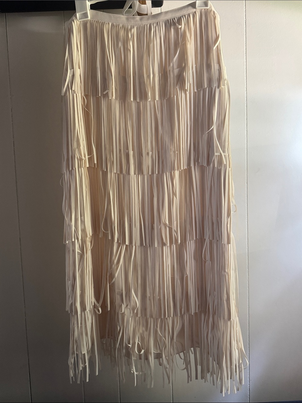 Fringed Tiered Cream Skirt